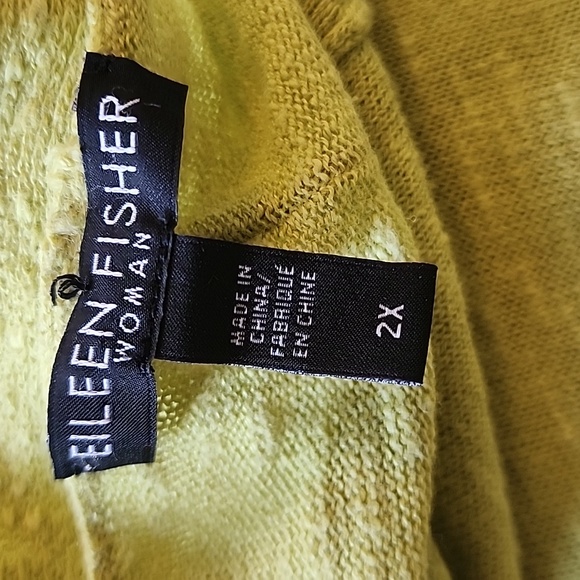 Eileen Fisher V Neck 3/4 Sleeve Green Organic Coton Linen Shirt 2X - Picture 2 of 9